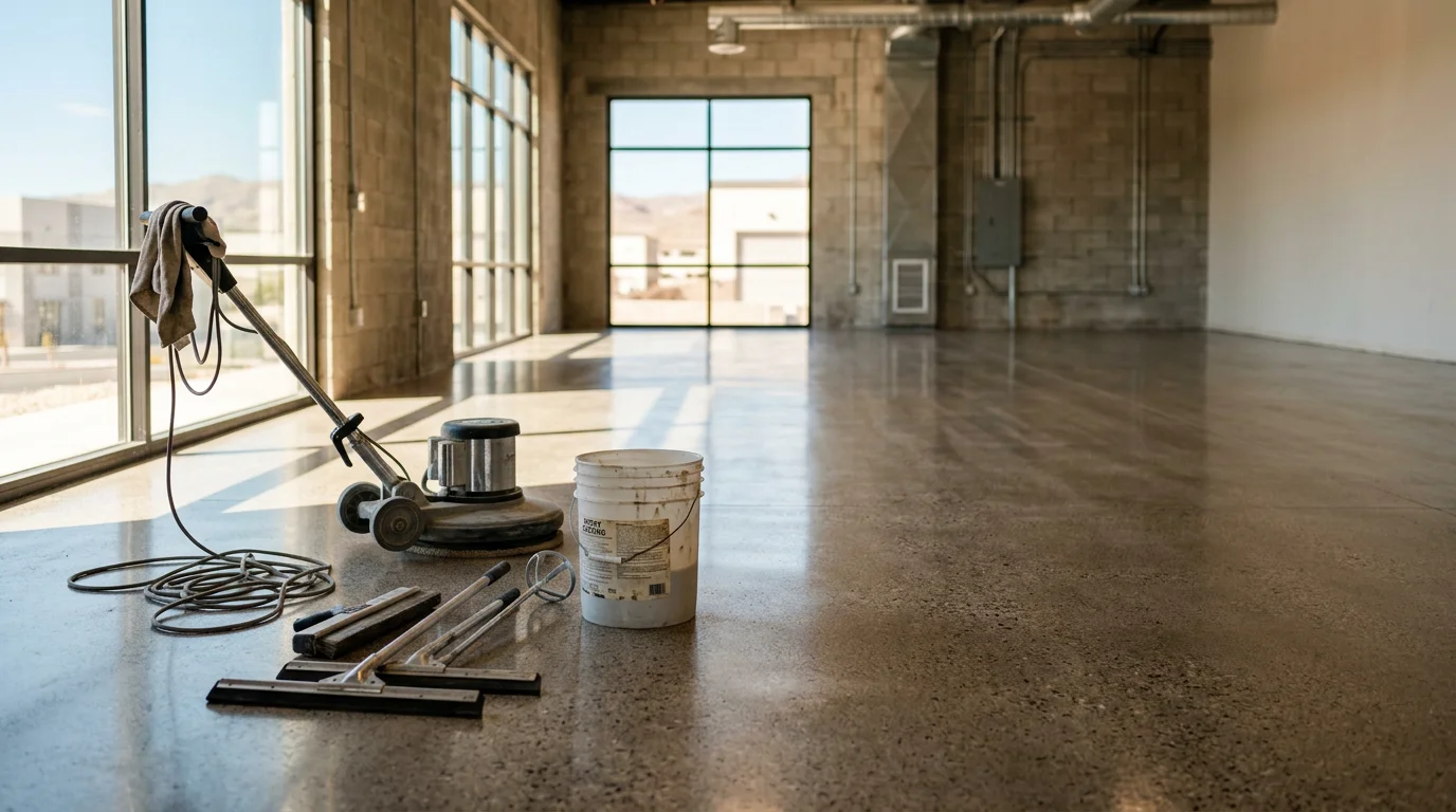 Flooring contractor installing tile flooring in residential kitchen