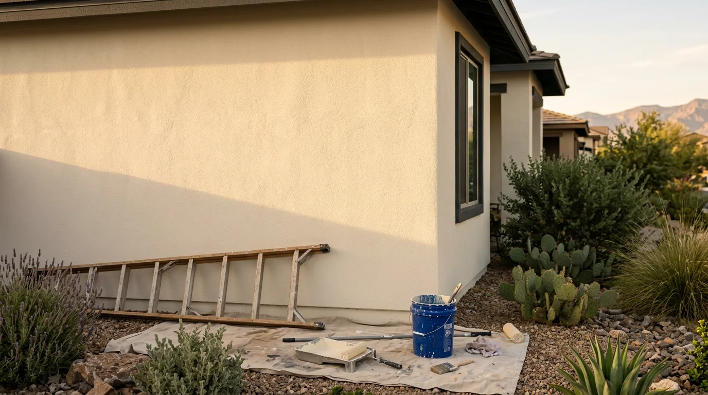 Painter applying exterior paint to residential home in Las Vegas